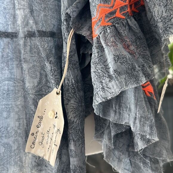 NWT Cousin Earl Lagenlook Florentine Blue Orange Bell SleevesTop Oversized Boho - Picture 7 of 16